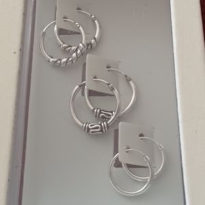 3 PAIRS CUBIC ZIRCONIA SIMPLE STUD EARRINGS STERLING SILVER 925 EARRINGS